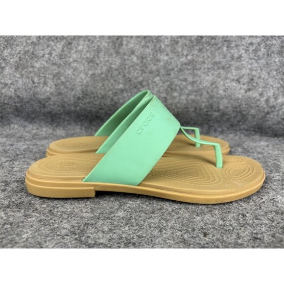 Crocs Sandals Womens Size 7 Mint Green Tan Flip Flop Thong Comfort Slip On Beach - Picture 4 of 7
